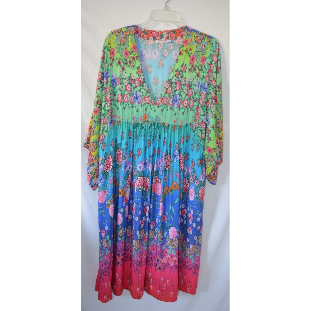 JOHNNY WAS Rainbow Easy Cover Up Dress 1X Pockets Multicolor Floral Plus Size